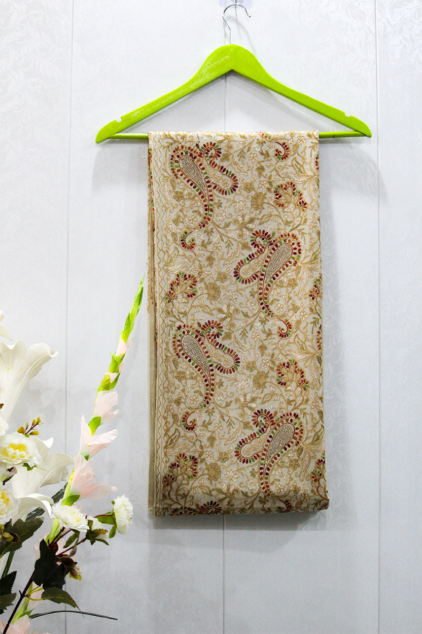 Zarrīn Kārī - Pashmina gold-toned embroidery Shawl