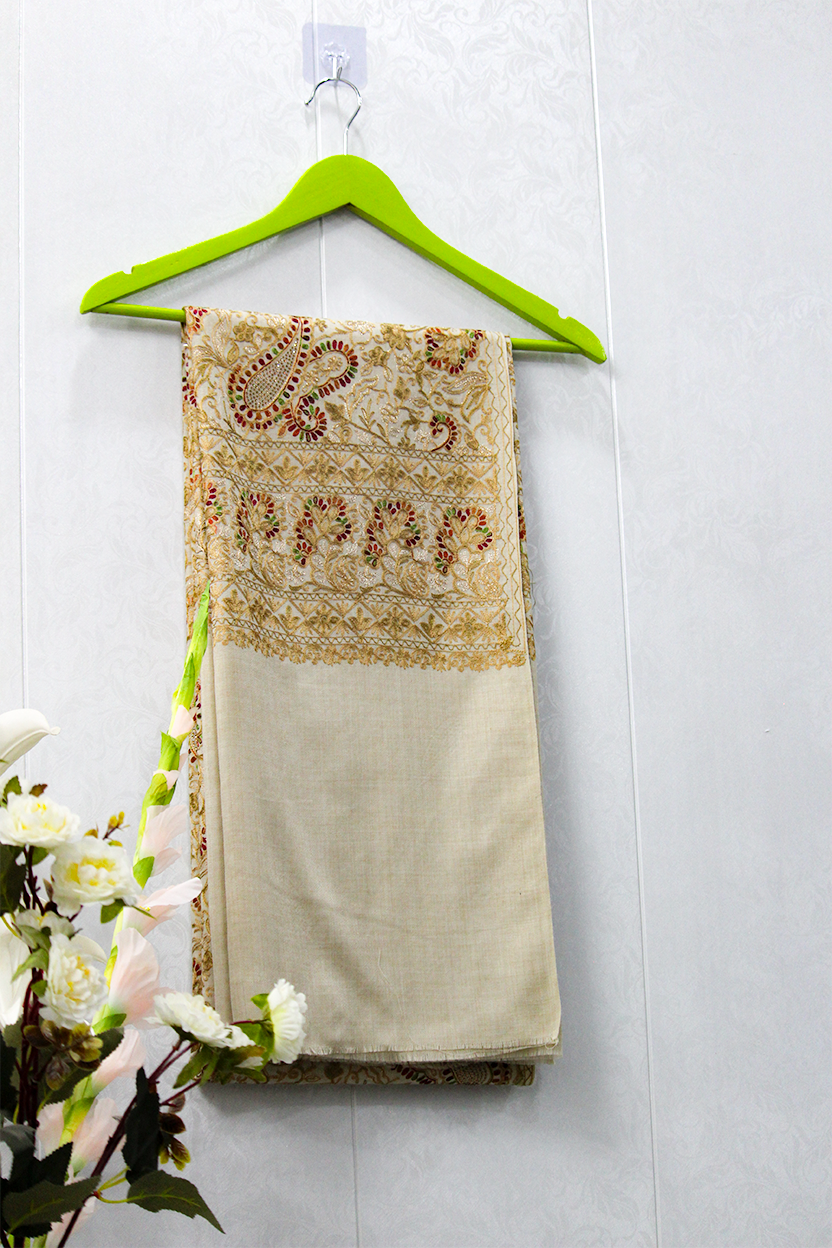 Zarrīn Kārī - Pashmina gold-toned embroidery Shawl