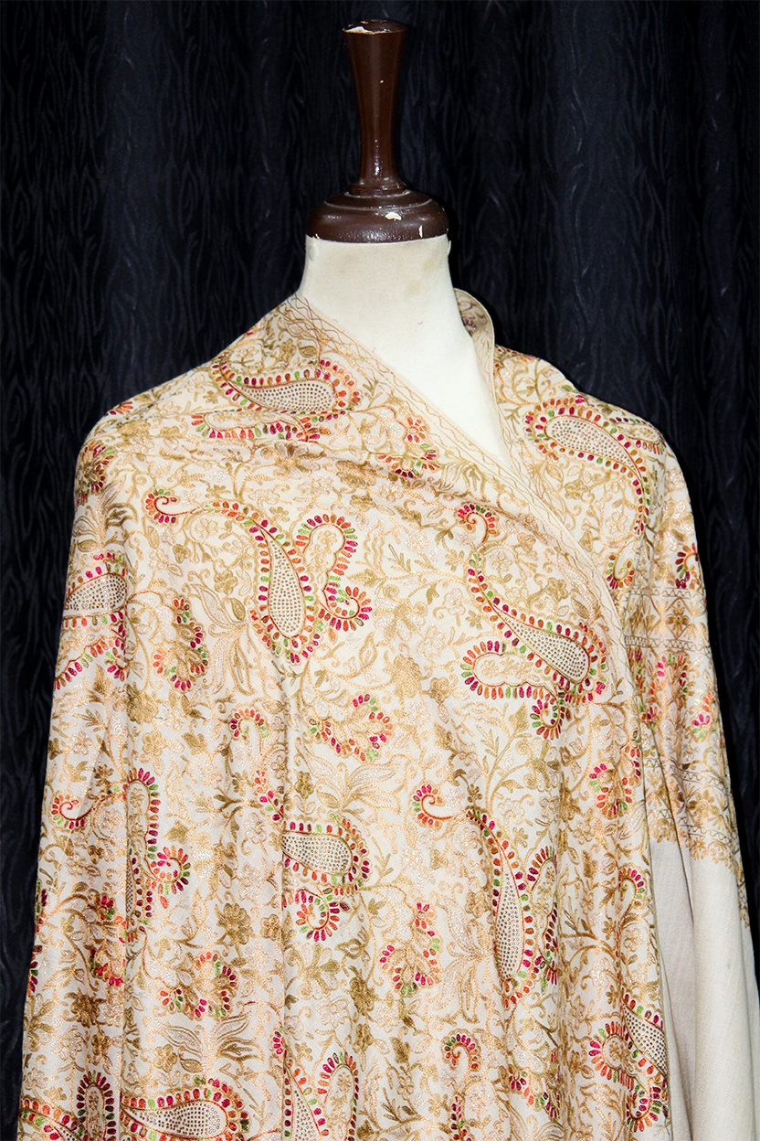 Zarrīn Kārī - Pashmina gold-toned embroidery Shawl