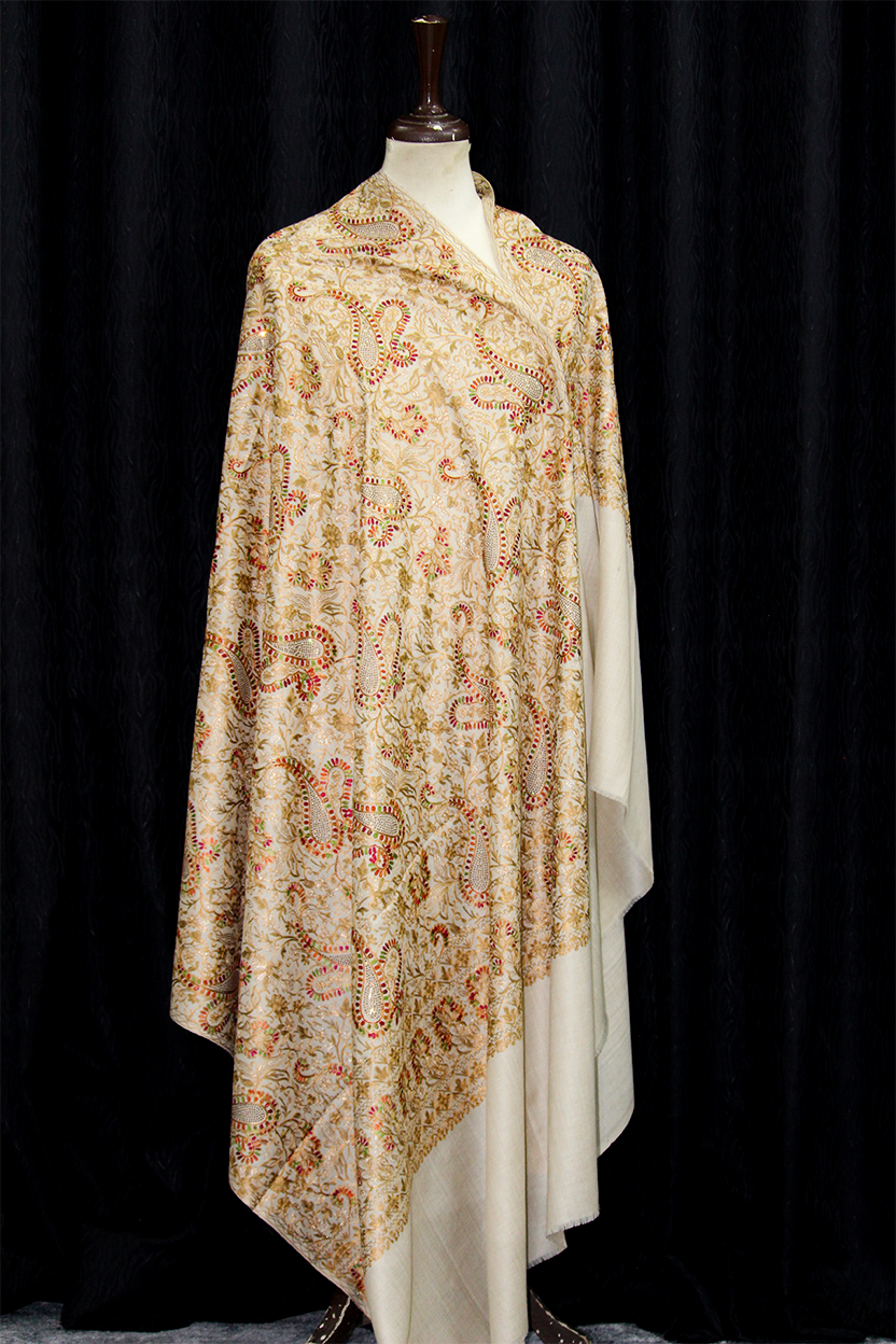Zarrīn Kārī - Pashmina gold-toned embroidery Shawl