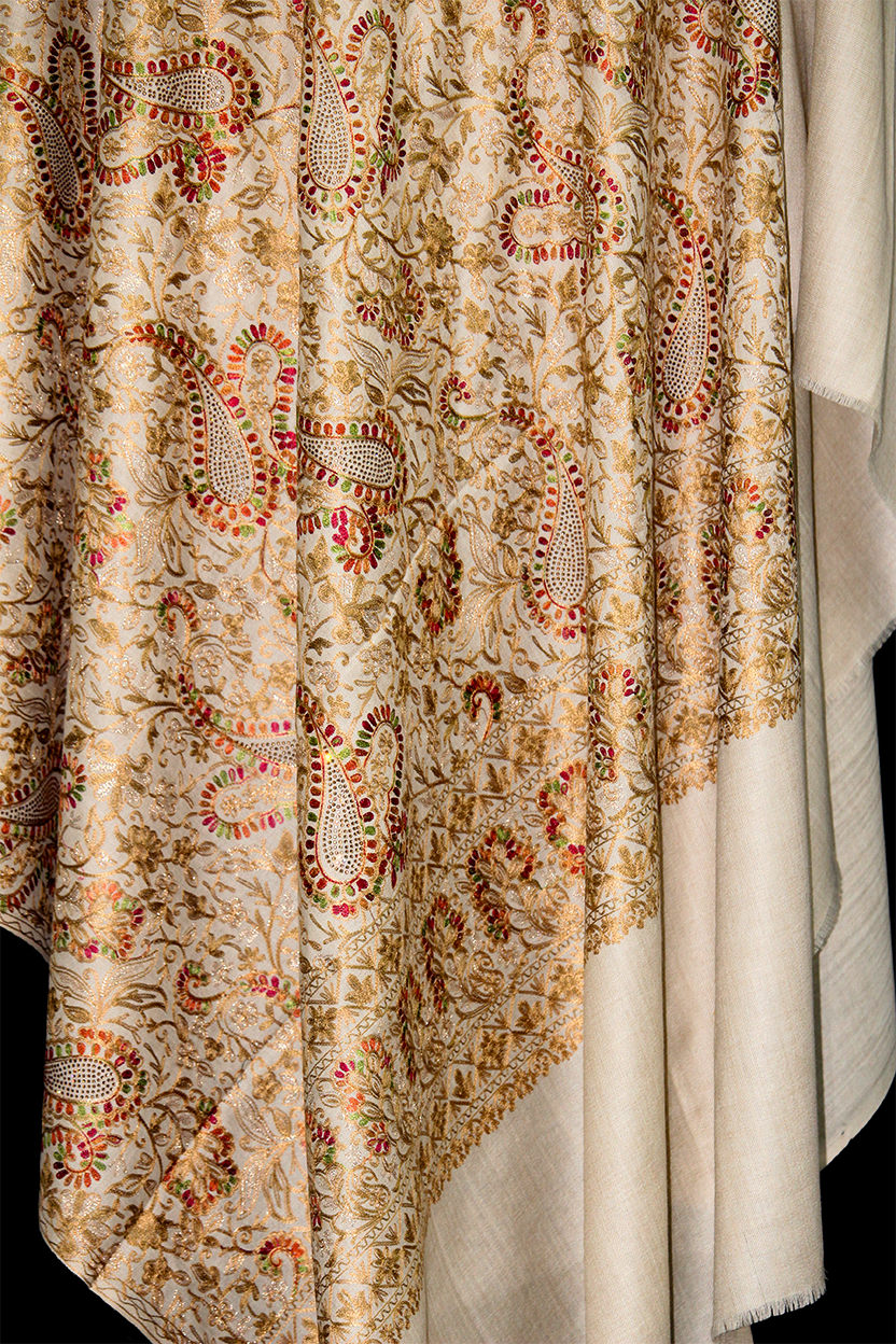 Zarrīn Kārī - Pashmina gold-toned embroidery Shawl
