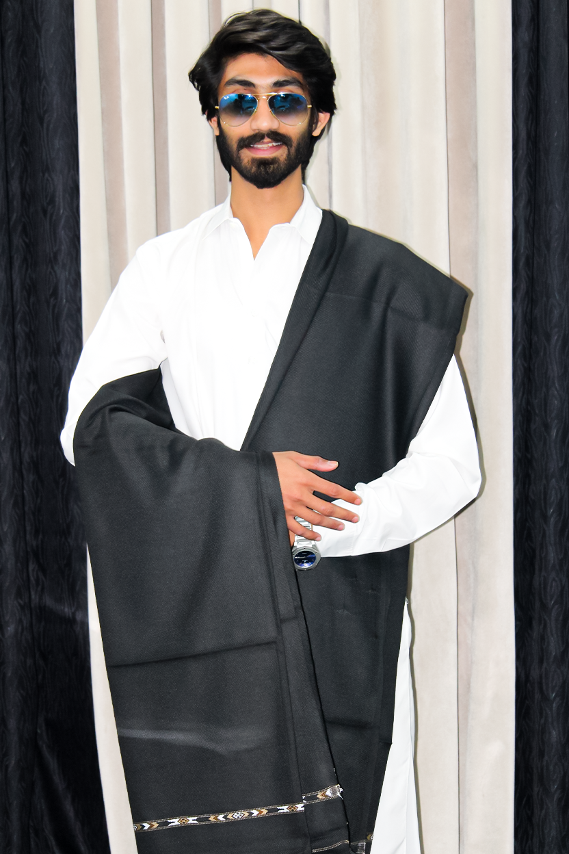 Black Wiqār - Pure Wool Shawl